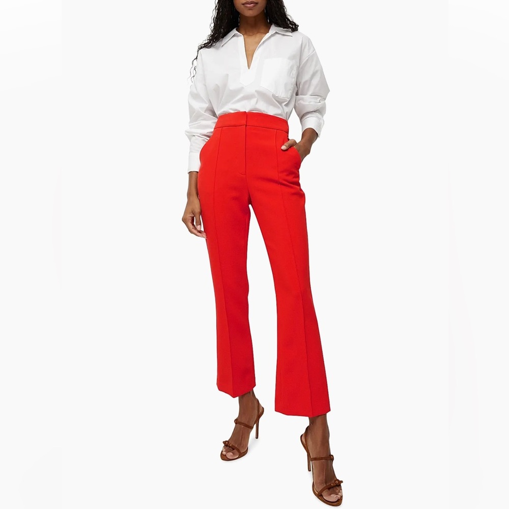 Veronica Beard Tani Ankle-Crop Boot-Cut Pants in Flame